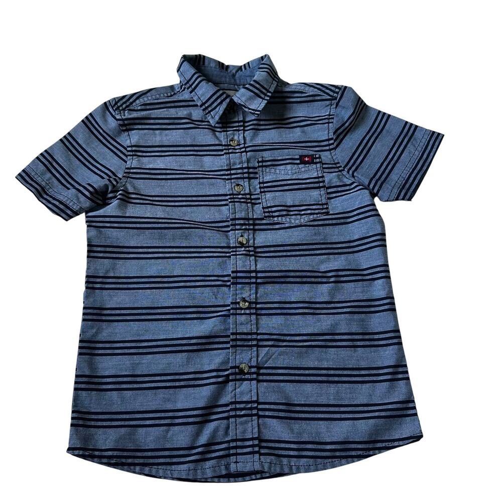 Swiss Cross Blue Stripe Cotton Blend Button Up Shirt Boy's Size 7 | 4-9